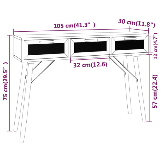 Wandtafel 105x30x75 cm massief grenenhout en natuurlijk rattan MeubelReus