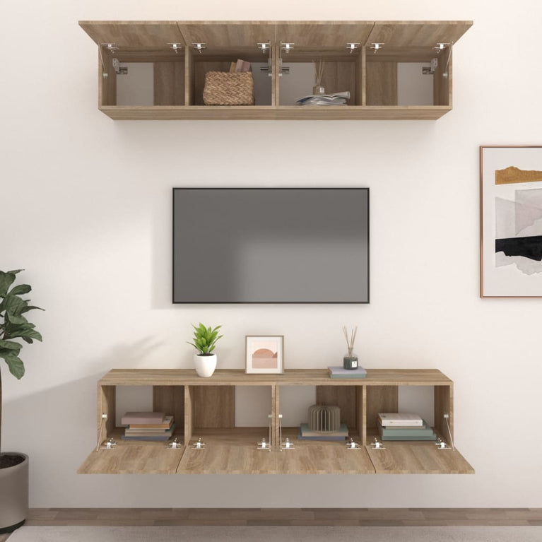 Tv-meubelen 4 st 80x30x30 cm bewerkt hout sonoma eikenkleurig MeubelReus