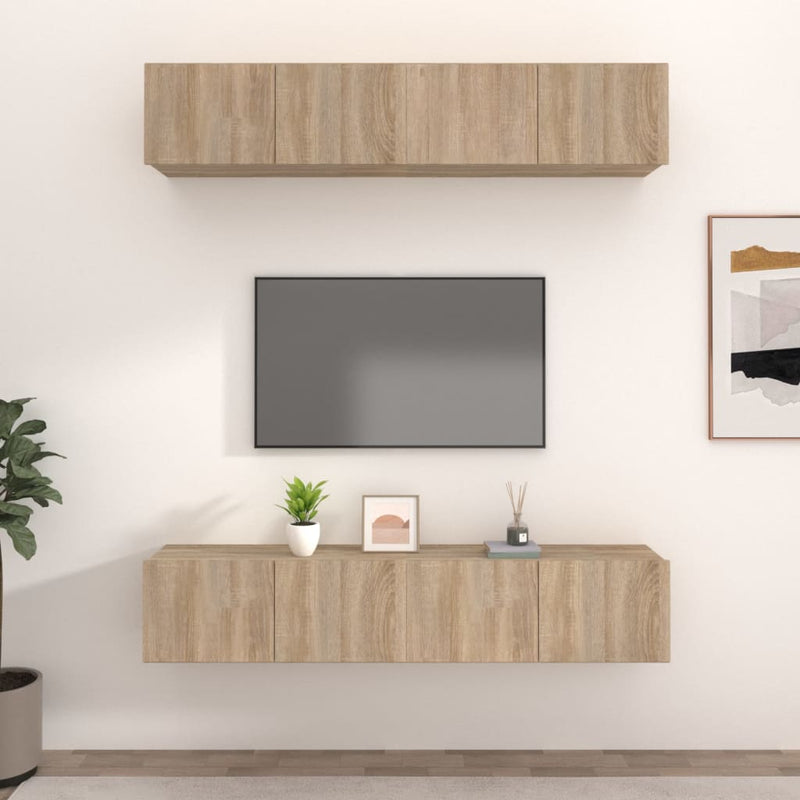 Tv-meubelen 4 st 80x30x30 cm bewerkt hout sonoma eikenkleurig MeubelReus