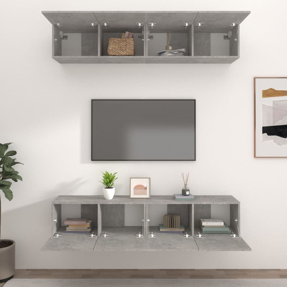 Tv-meubelen 4 st 80x30x30 cm bewerkt hout betongrijs MeubelReus