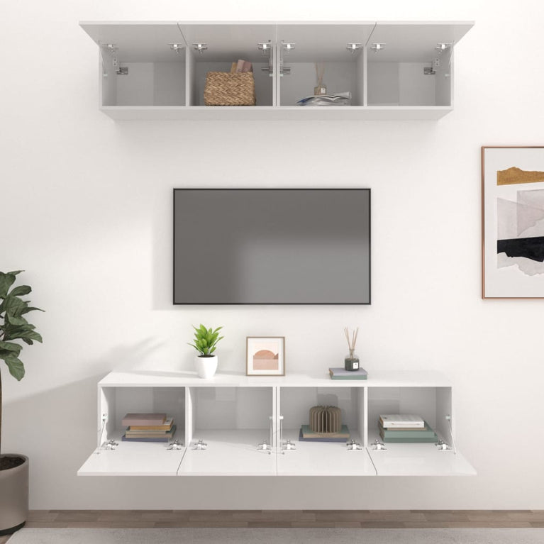 Tv-meubelen 4 st 80x30x30 cm bewerkt hout hoogglans wit MeubelReus