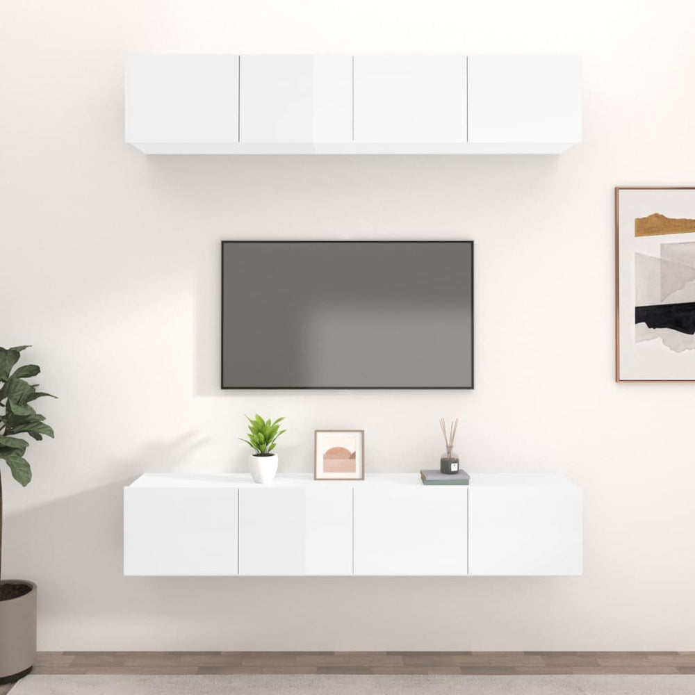 Tv-meubelen 4 st 80x30x30 cm bewerkt hout hoogglans wit MeubelReus