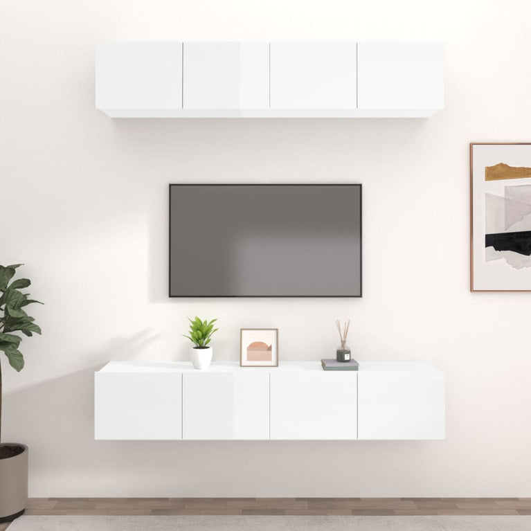Tv-meubelen 4 st 80x30x30 cm bewerkt hout hoogglans wit MeubelReus