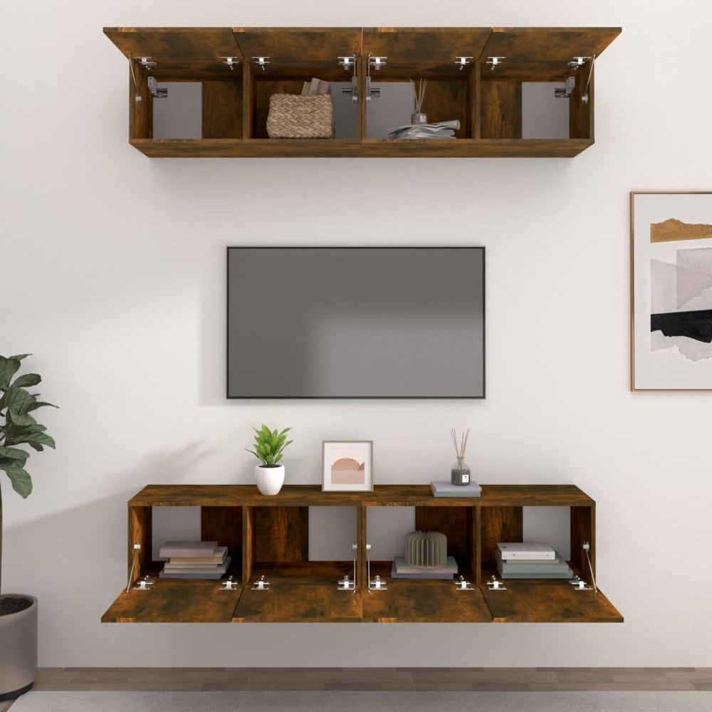 Tv-meubelen 4 st 80x30x30 cm bewerkt hout gerookt eikenkleur MeubelReus