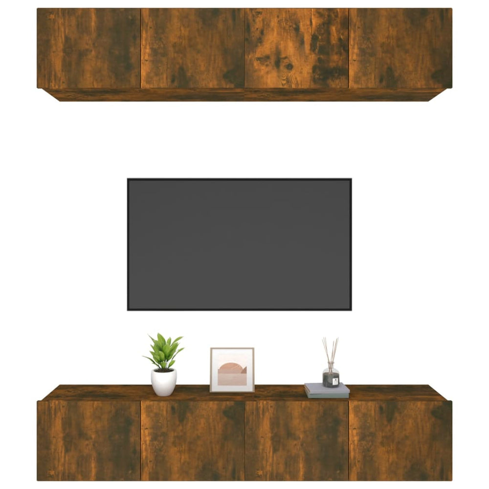 Tv-meubelen 4 st 80x30x30 cm bewerkt hout gerookt eikenkleur MeubelReus