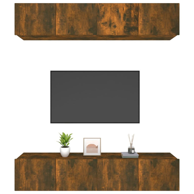 Tv-meubelen 4 st 80x30x30 cm bewerkt hout gerookt eikenkleur MeubelReus
