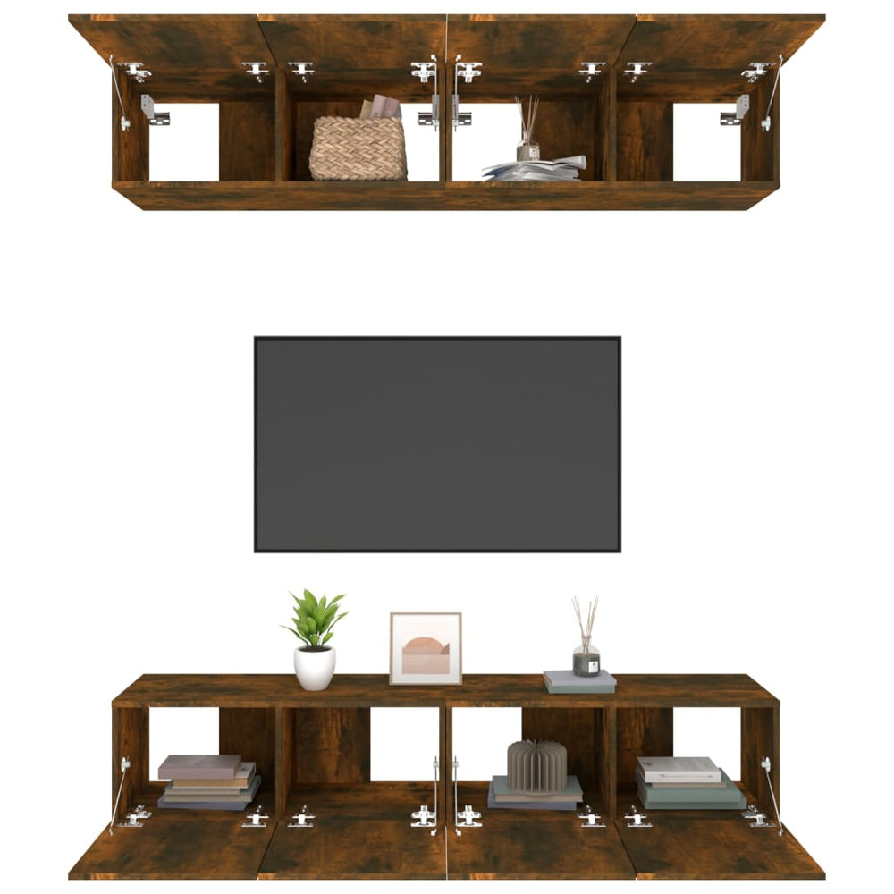 Tv-meubelen 4 st 80x30x30 cm bewerkt hout gerookt eikenkleur MeubelReus