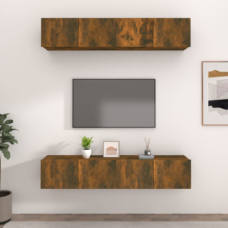 Tv-meubelen 4 st 80x30x30 cm bewerkt hout gerookt eikenkleur MeubelReus