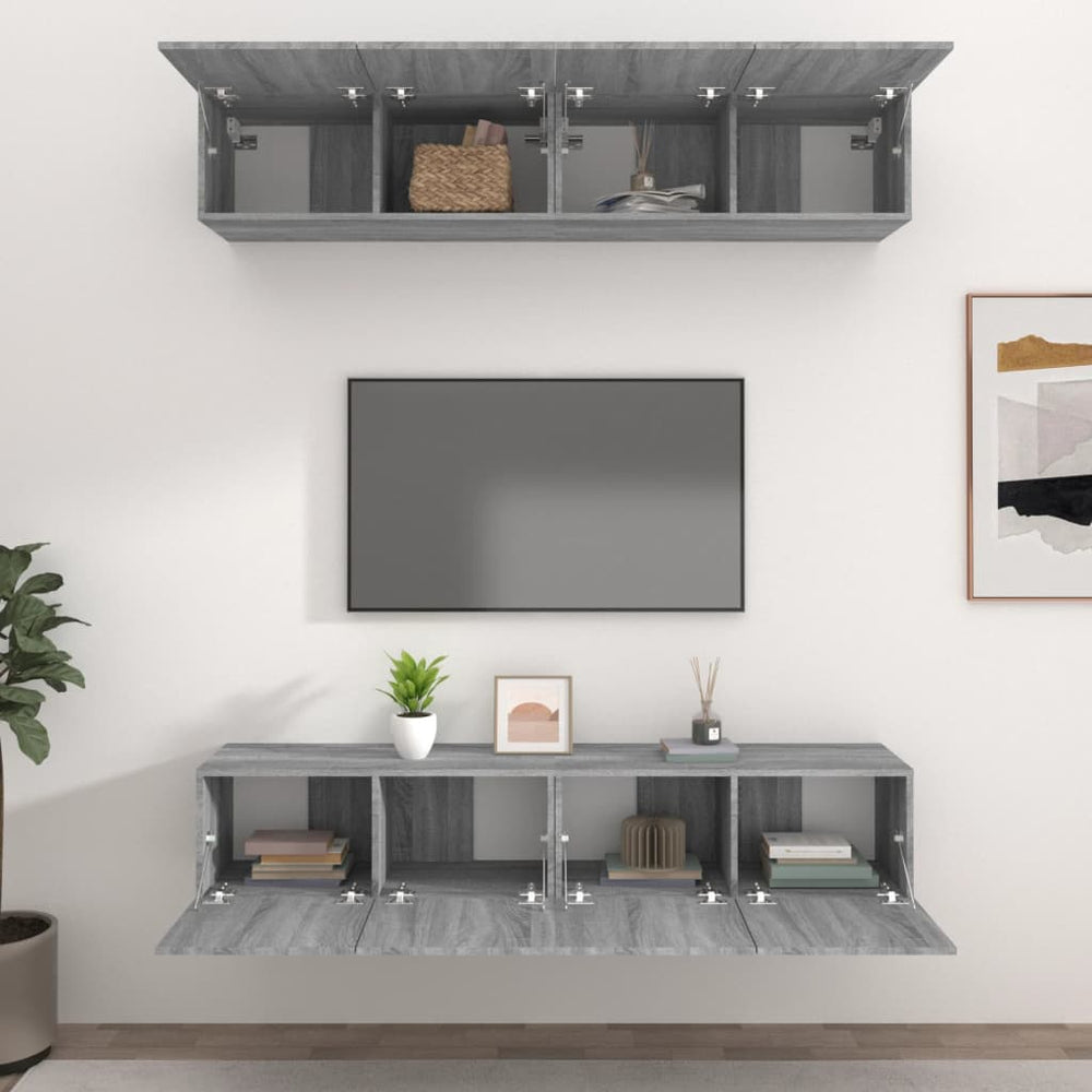 Tv-meubelen 4 st 80x30x30 cm bewerkt hout grijs sonoma eiken MeubelReus