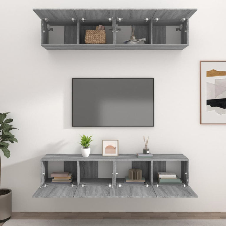 Tv-meubelen 4 st 80x30x30 cm bewerkt hout grijs sonoma eiken MeubelReus