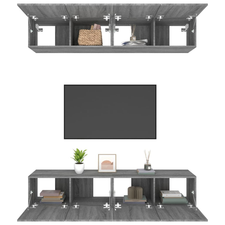 Tv-meubelen 4 st 80x30x30 cm bewerkt hout grijs sonoma eiken MeubelReus