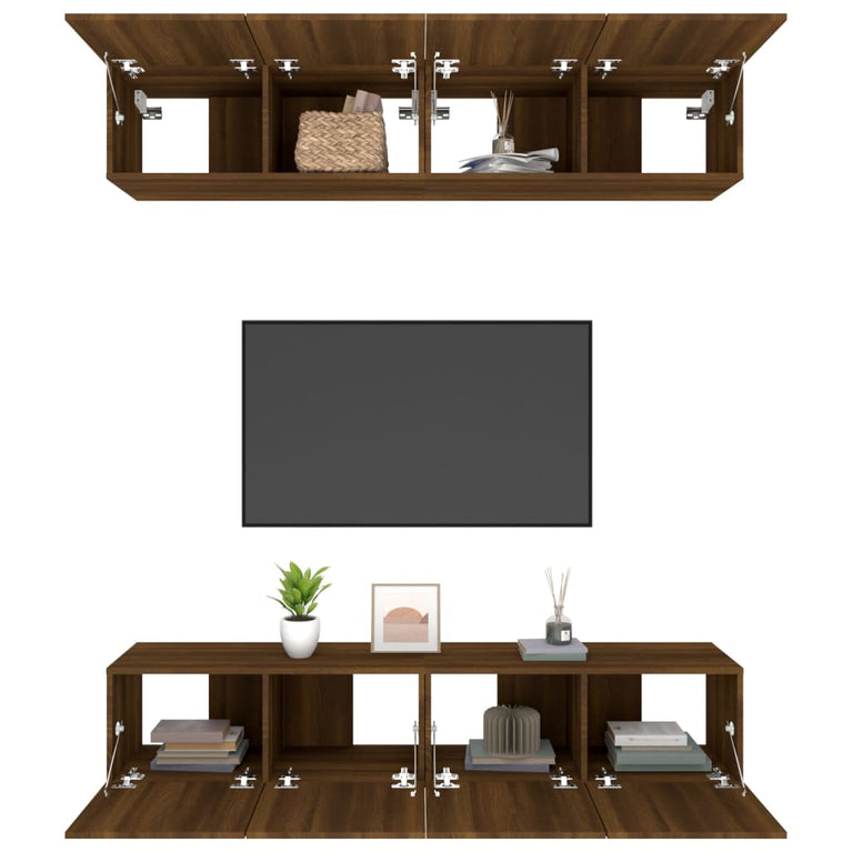 Tv-meubelen 4 st 80x30x30 cm bewerkt hout bruin eikenkleur MeubelReus