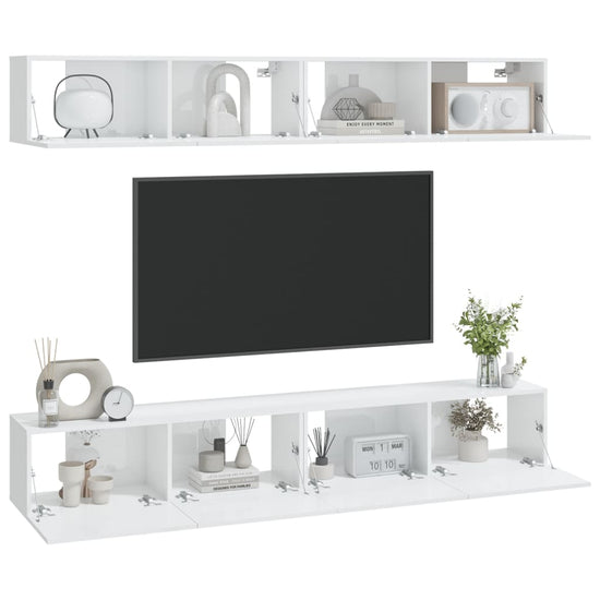 Tv-wandmeubels 4 st 100x30x30 cm hoogglans wit MeubelReus