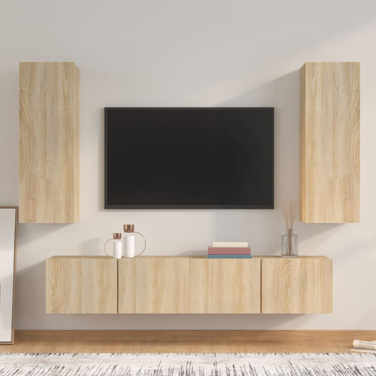 4-delige Tv-meubelset bewerkt hout sonoma eikenkleurig MeubelReus