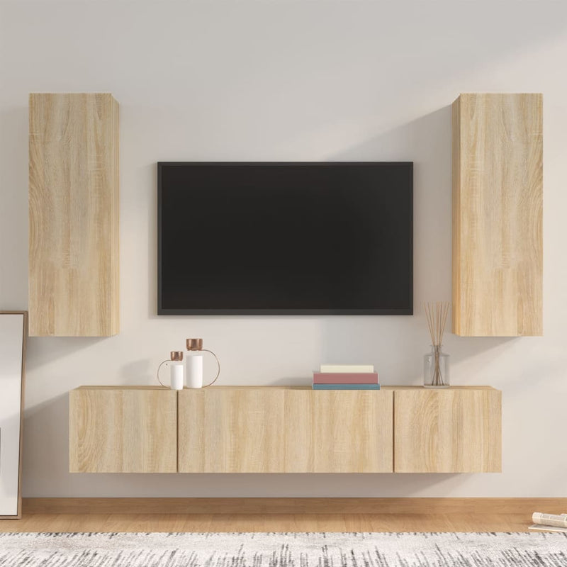 4-delige Tv-meubelset bewerkt hout sonoma eikenkleurig MeubelReus
