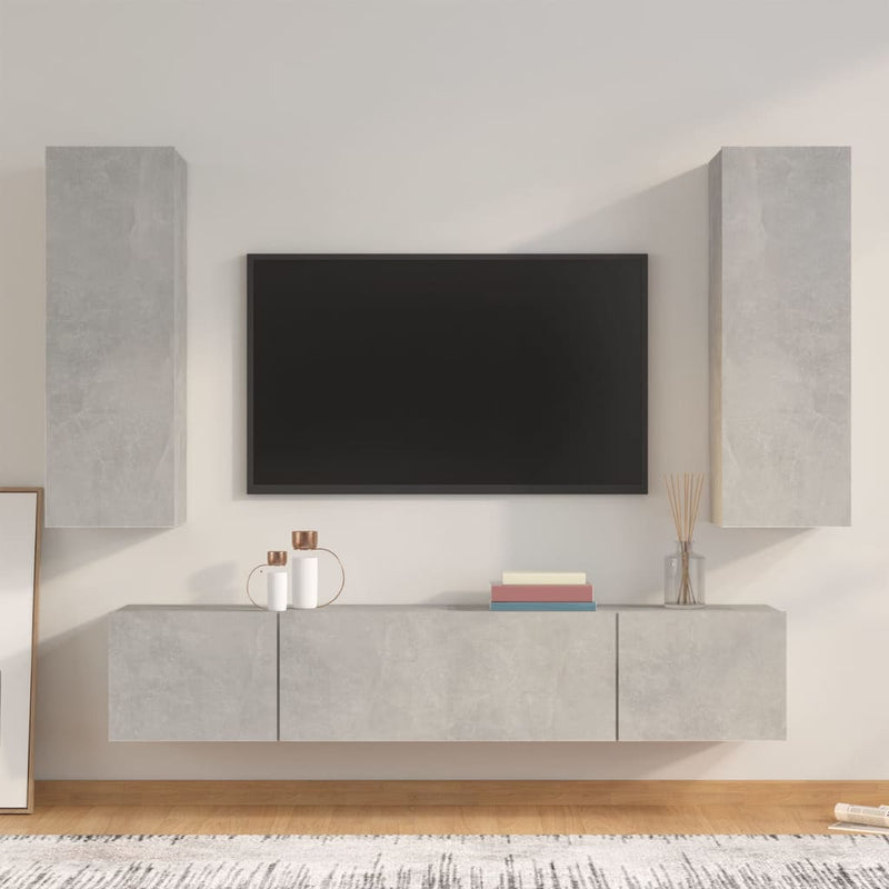 4-delige Tv-meubelset bewerkt hout betongrijs