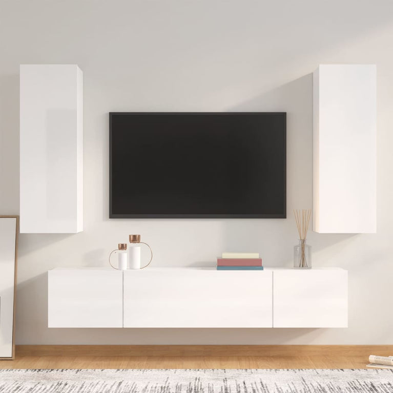 4-delige Tv-meubelset bewerkt hout hoogglans wit MeubelReus