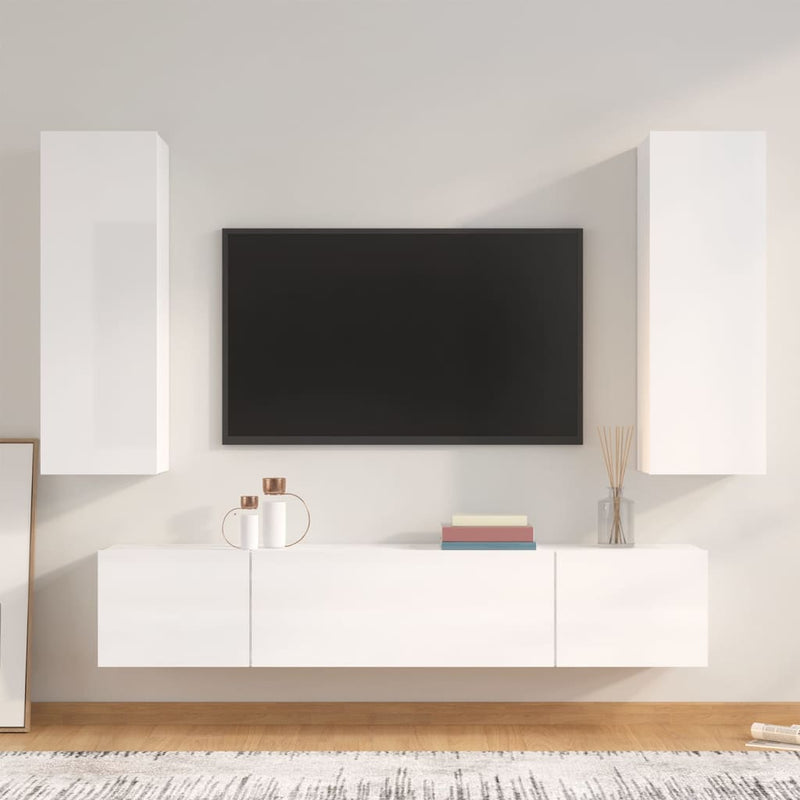 4-delige Tv-meubelset bewerkt hout hoogglans wit MeubelReus