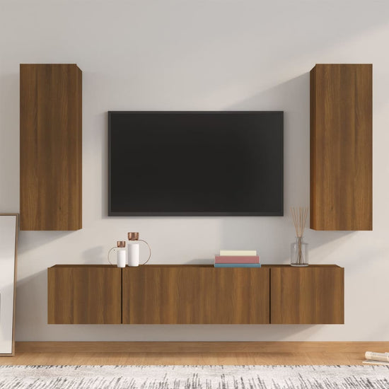 4-delige Tv-meubelset bewerkt hout bruin eikenkleur MeubelReus