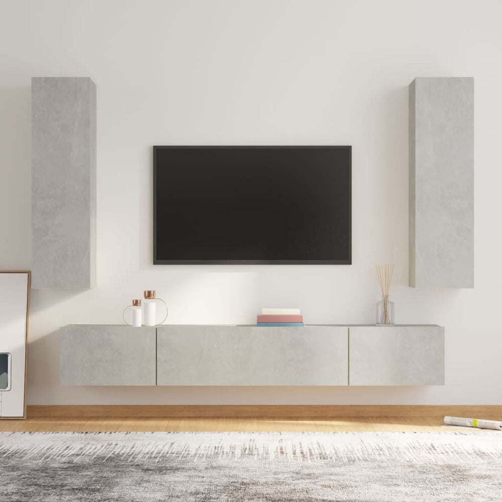 4-delige Tv-meubelset bewerkt hout betongrijs MeubelReus