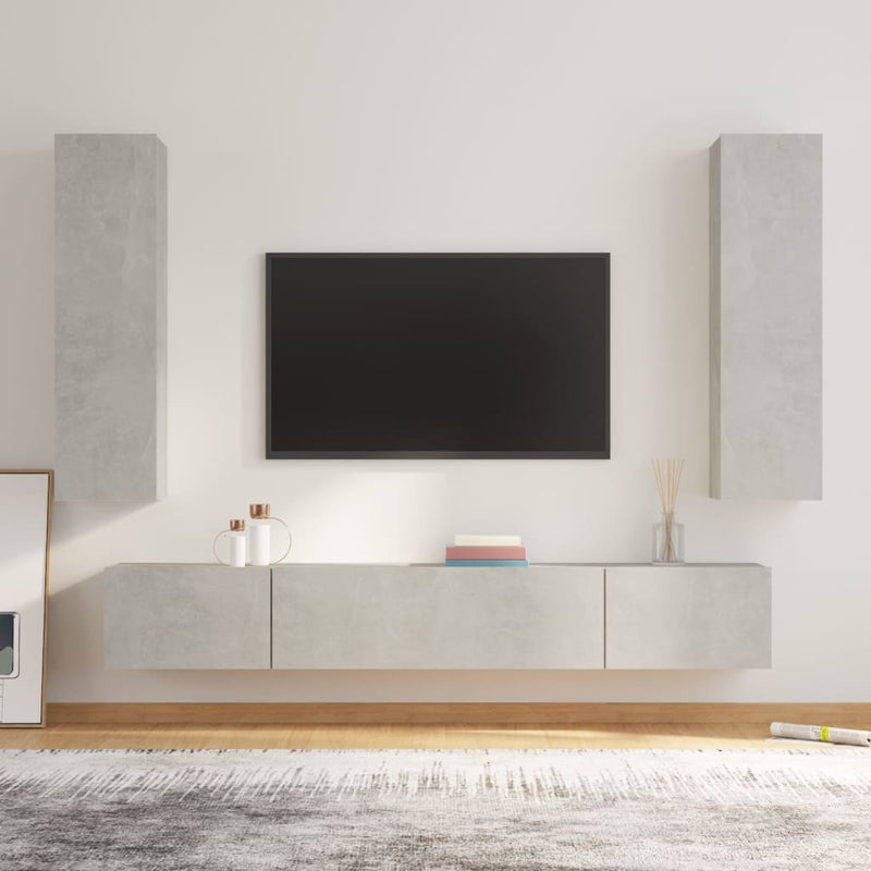 4-delige Tv-meubelset bewerkt hout betongrijs MeubelReus