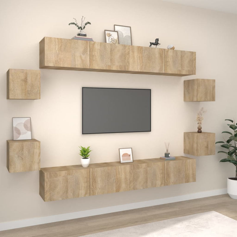 8-delige Tv-meubelset bewerkt hout sonoma eikenkleurig