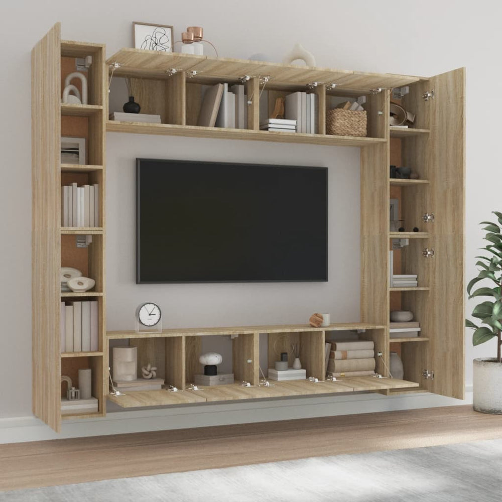 8-delige Tv-meubelset bewerkt hout sonoma eikenkleurig MeubelReus