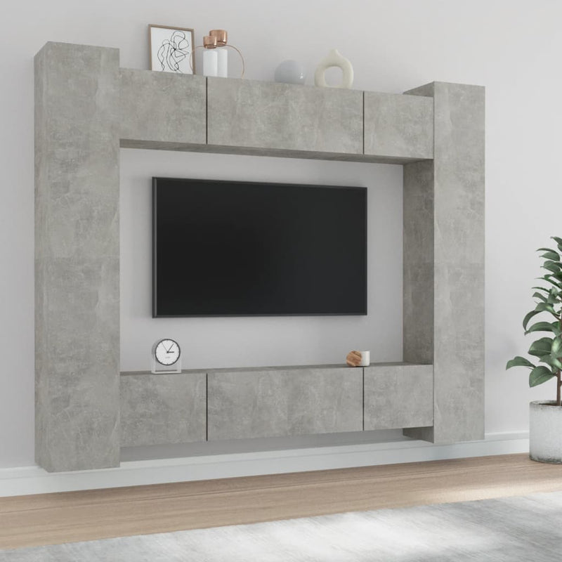 8-delige Tv-meubelset bewerkt hout betongrijs