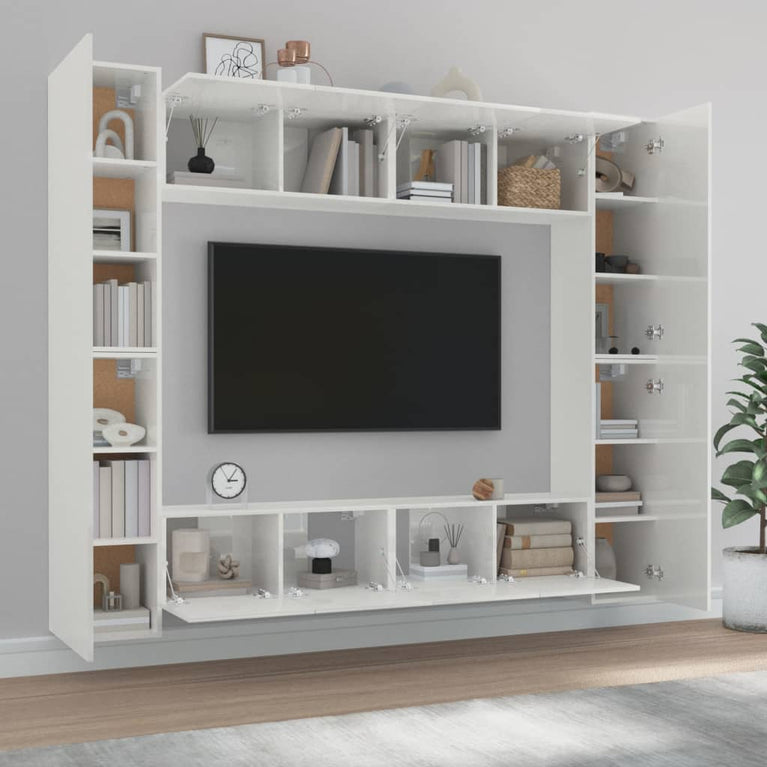 8-delige Tv-meubelset bewerkt hout hoogglans wit MeubelReus