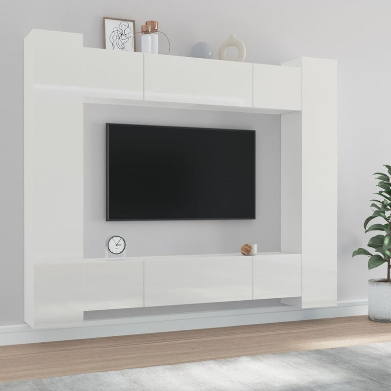 8-delige Tv-meubelset bewerkt hout hoogglans wit MeubelReus