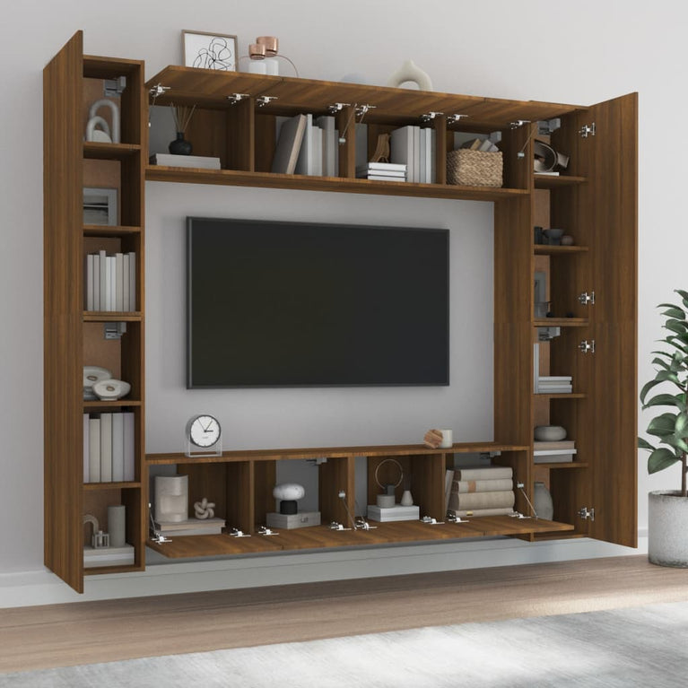 8-delige Tv-meubelset bewerkt hout bruin eikenkleur MeubelReus