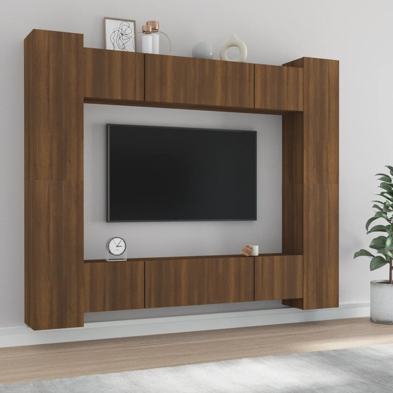 8-delige Tv-meubelset bewerkt hout bruin eikenkleur MeubelReus