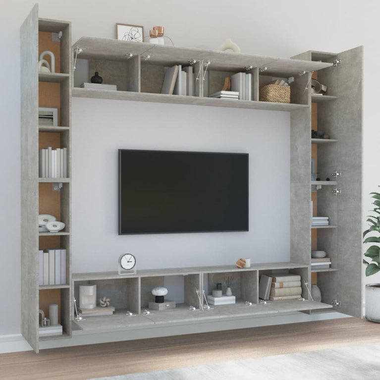 8-delige Tv-meubelset bewerkt hout betongrijs MeubelReus