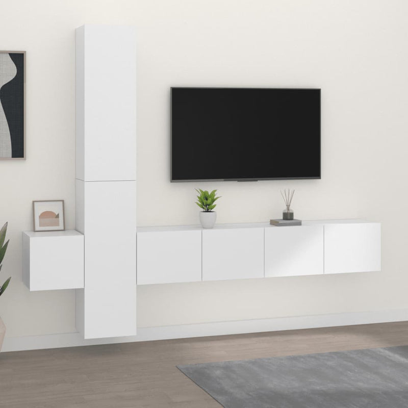 5-delige Tv-meubelset bewerkt hout wit