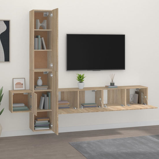 5-delige Tv-meubelset bewerkt hout sonoma eikenkleurig MeubelReus