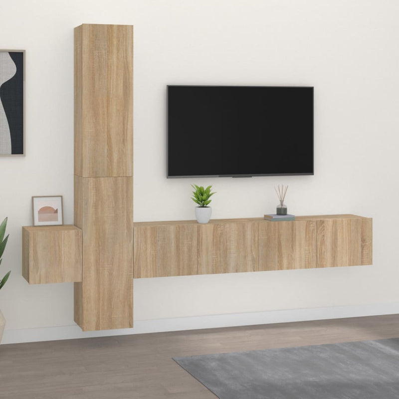 5-delige Tv-meubelset bewerkt hout sonoma eikenkleurig MeubelReus