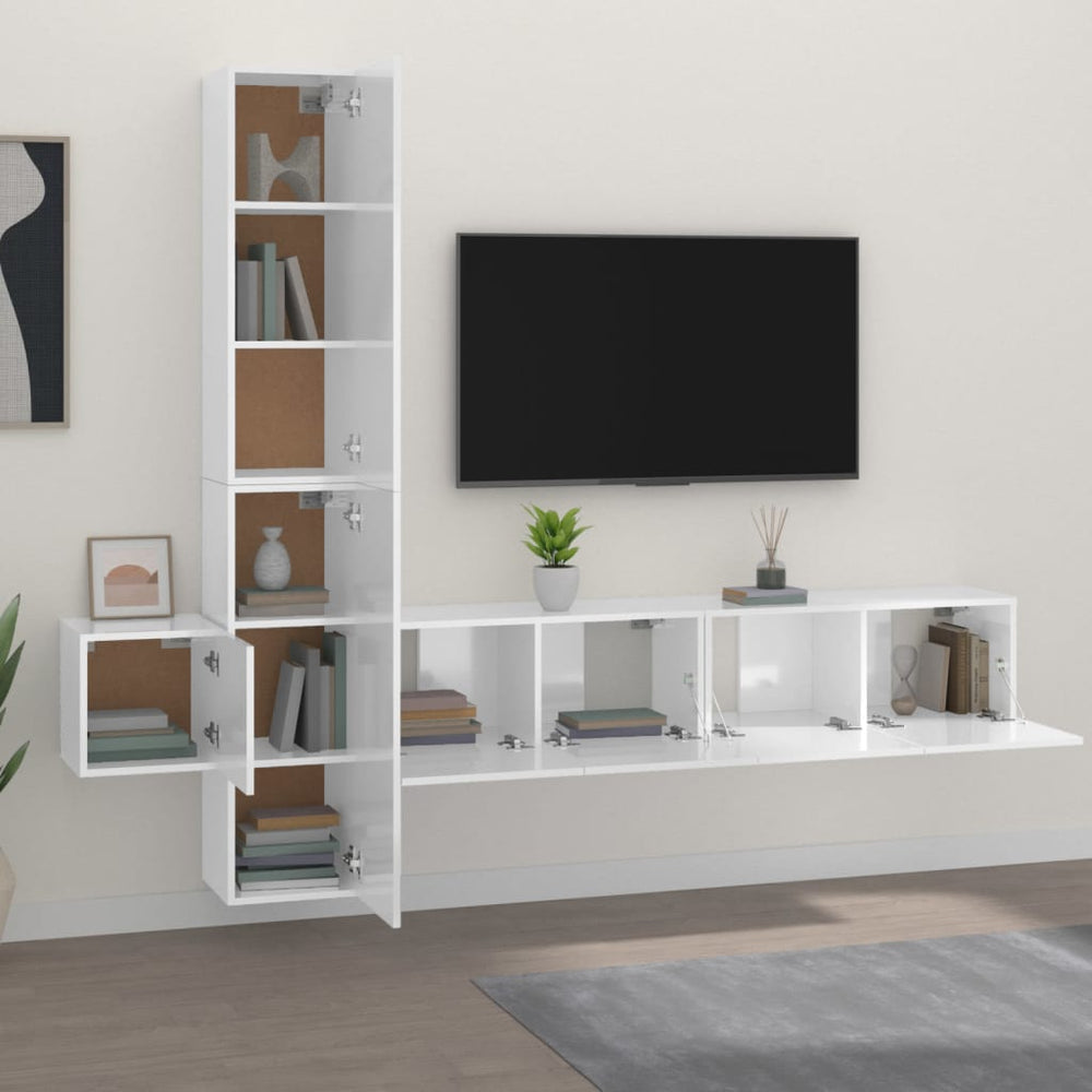 5-delige Tv-meubelset bewerkt hout hoogglans wit MeubelReus