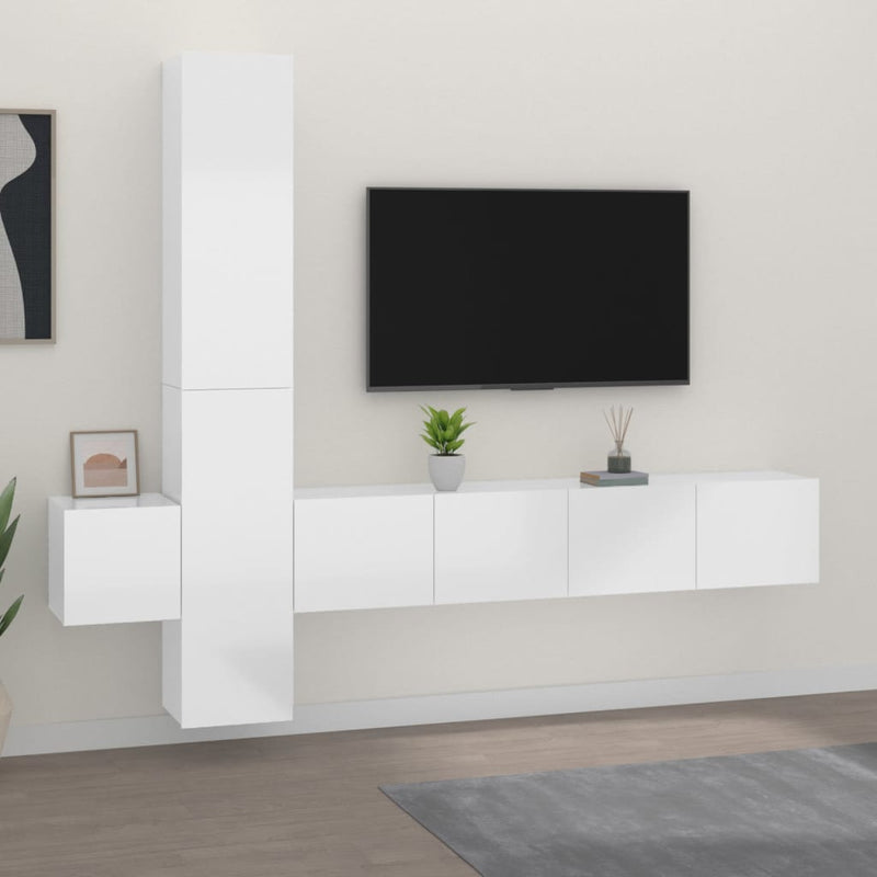 5-delige Tv-meubelset bewerkt hout hoogglans wit MeubelReus
