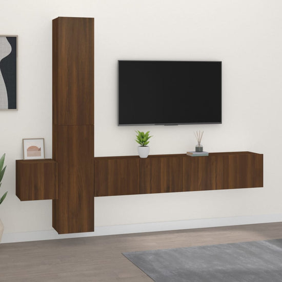 5-delige Tv-meubelset bewerkt hout bruin eikenkleur MeubelReus