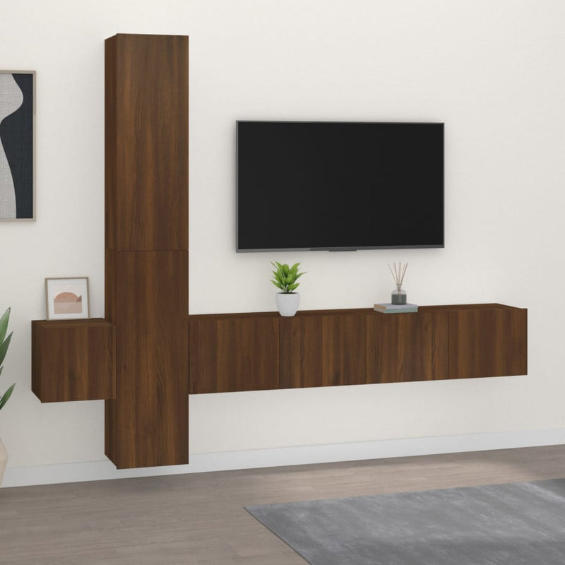 5-delige Tv-meubelset bewerkt hout bruin eikenkleur MeubelReus