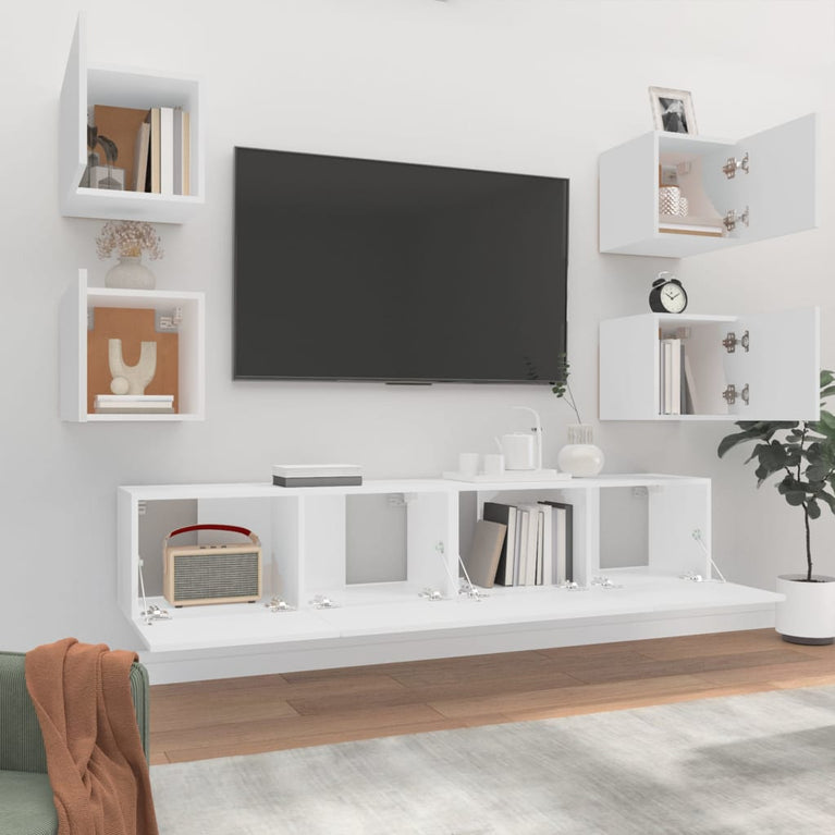 6-delige Tv-meubelset bewerkt hout wit MeubelReus