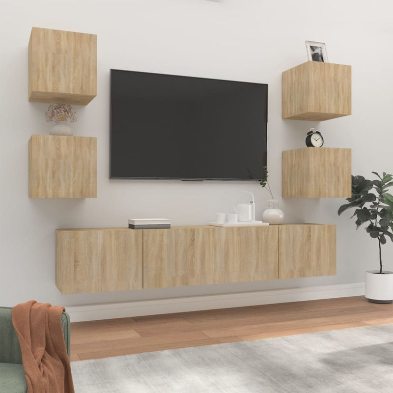 6-delige Tv-meubelset bewerkt hout sonoma eikenkleurig MeubelReus