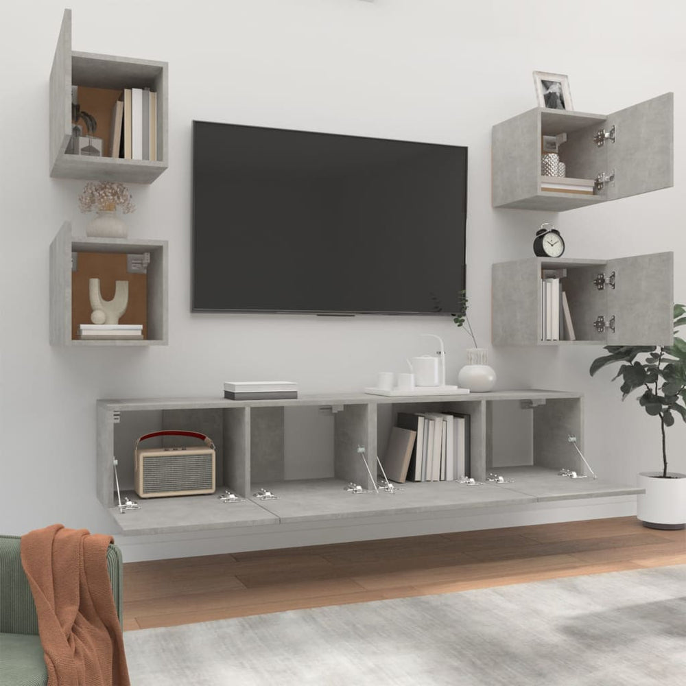 6-delige Tv-meubelset bewerkt hout betongrijs MeubelReus
