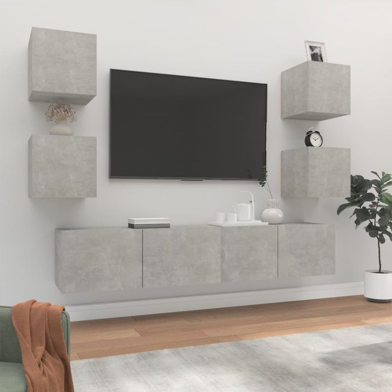 6-delige Tv-meubelset bewerkt hout betongrijs MeubelReus