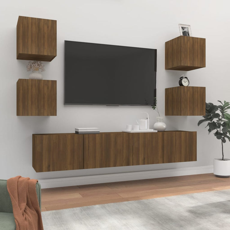 6-delige Tv-meubelset bewerkt hout bruin eikenkleur MeubelReus