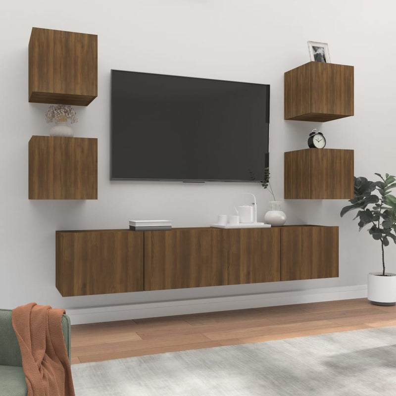 6-delige Tv-meubelset bewerkt hout bruin eikenkleur MeubelReus