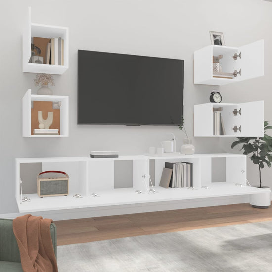 6-delige Tv-meubelset bewerkt hout wit MeubelReus