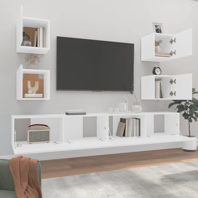 6-delige Tv-meubelset bewerkt hout wit MeubelReus