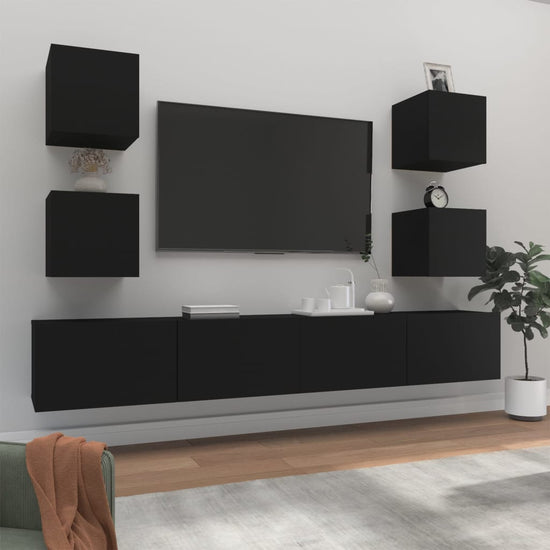 6-delige Tv-meubelset bewerkt hout zwart MeubelReus