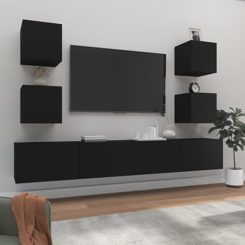 6-delige Tv-meubelset bewerkt hout zwart MeubelReus